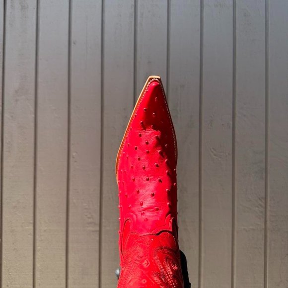 #19 Red Ostrich Finish Western Boot - Picture 4 of 5